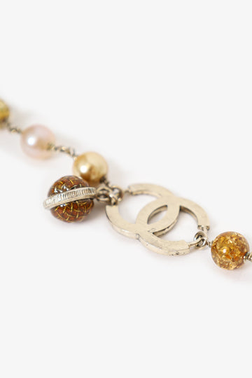 Chanel™ Silver Tone Clear Resin Bead and Pearl Bracelet