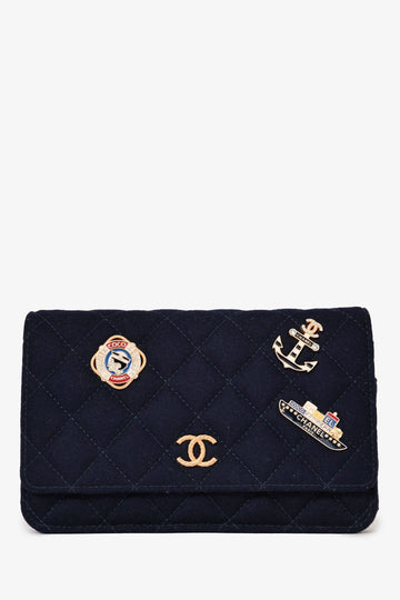 Chanel™ 2018-19 Navy Felt Quilted Paris-Hamburg Wallet on Chain