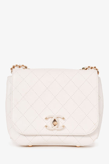 Chanel™ 2018/19 White Leather Small Covered CC Flap Bag