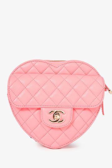Chanel™ 2022 Pink Leather Quilted Heart CC Shoulder Bag