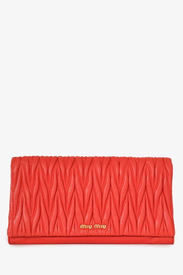 Miu Miu Orange Leather Matelasse Clutch with Strap