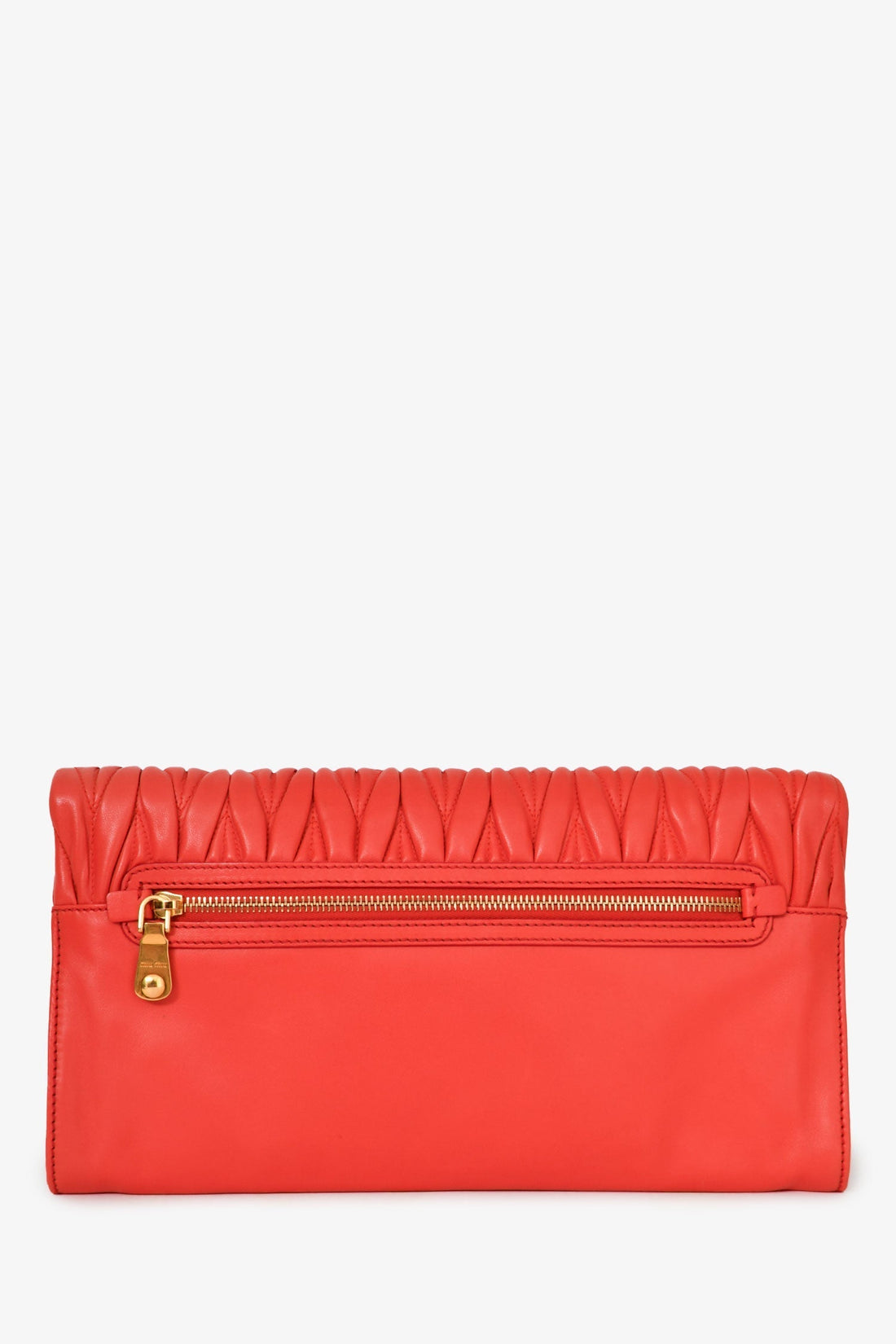 Miu Miu Orange Leather Matelasse Clutch with Strap