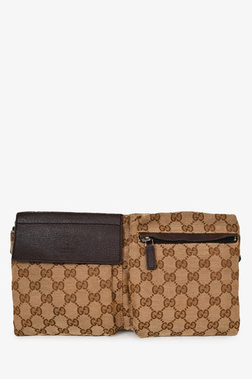 Gucci Brown Leather/ Canvas GG Supreme Belt Bag