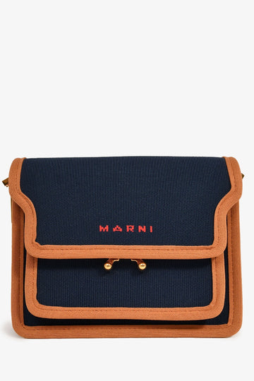 Marni Brown/Navy Canvas Mini Trunk Crossbody