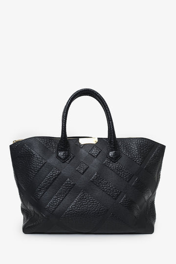 Burberry Black Embossed ChSSk Leather Dewsbury Tote Bag With Strap