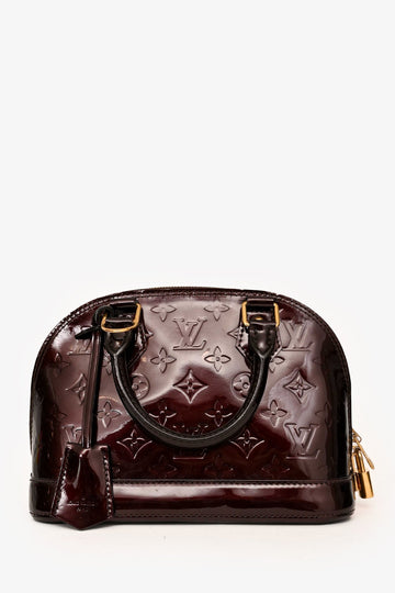 Louis Vuitton Burgundy Patent Monogram "Alma' BB Top Handle with Strap