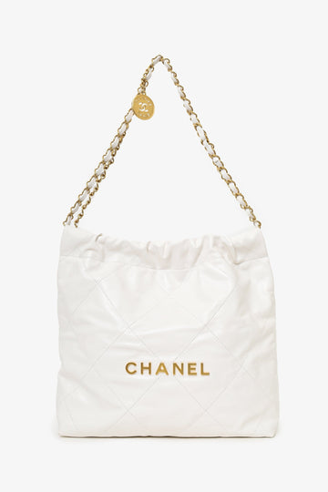 Chanel™ White Leather Small Chanel 22 Shoulder Bag