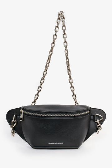 Alexander McQueen Black Leather Biker Chain Crossbody Bag