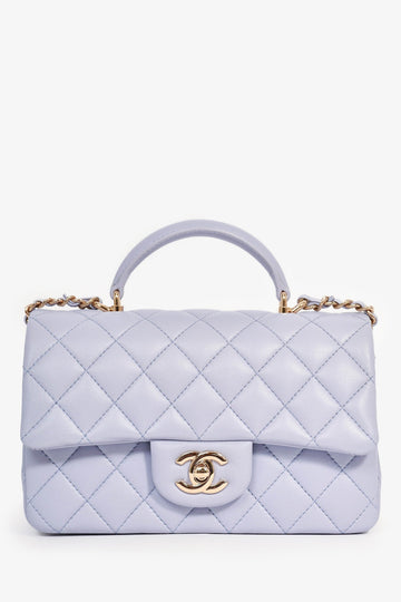 Chanel™ Lilac RSStangular Mini Top Handle Flap Bag with Chain Strap