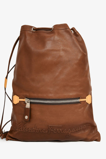 Salvatore Ferragamo Brown Leather Drawstring Sling Bag