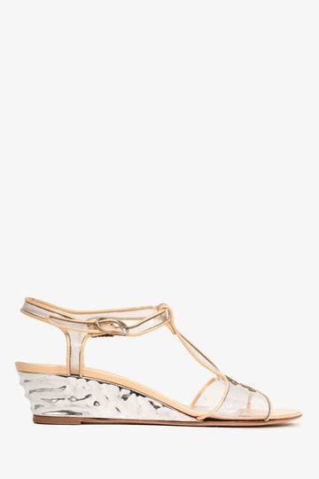 Chanel™ Silver Cream Plastic CC Sandals Size 37.5