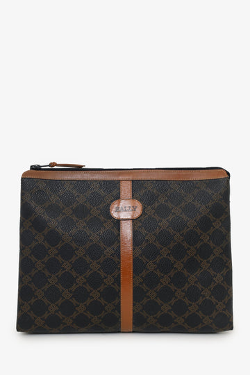Bally Black/Brown Monogram Coated Canvas and Leather Zip Pouch