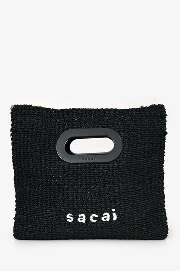 Sacai Black/Beige Raffia Logo Bag with Strap
