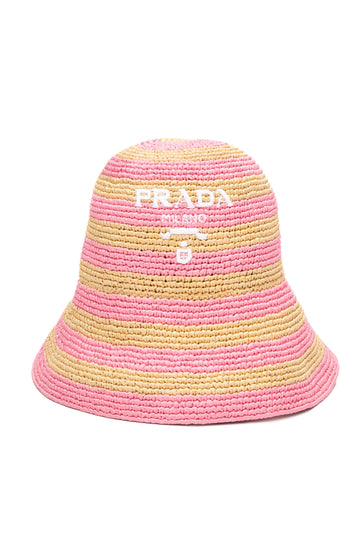 PRADA Pink Logo Embroidered Crochet Bucket Hat (New)