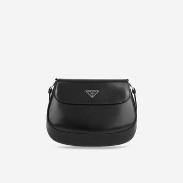 Prada Prada - Small Cleo Brushed Leather Shoulder Bag with Flap - Black -