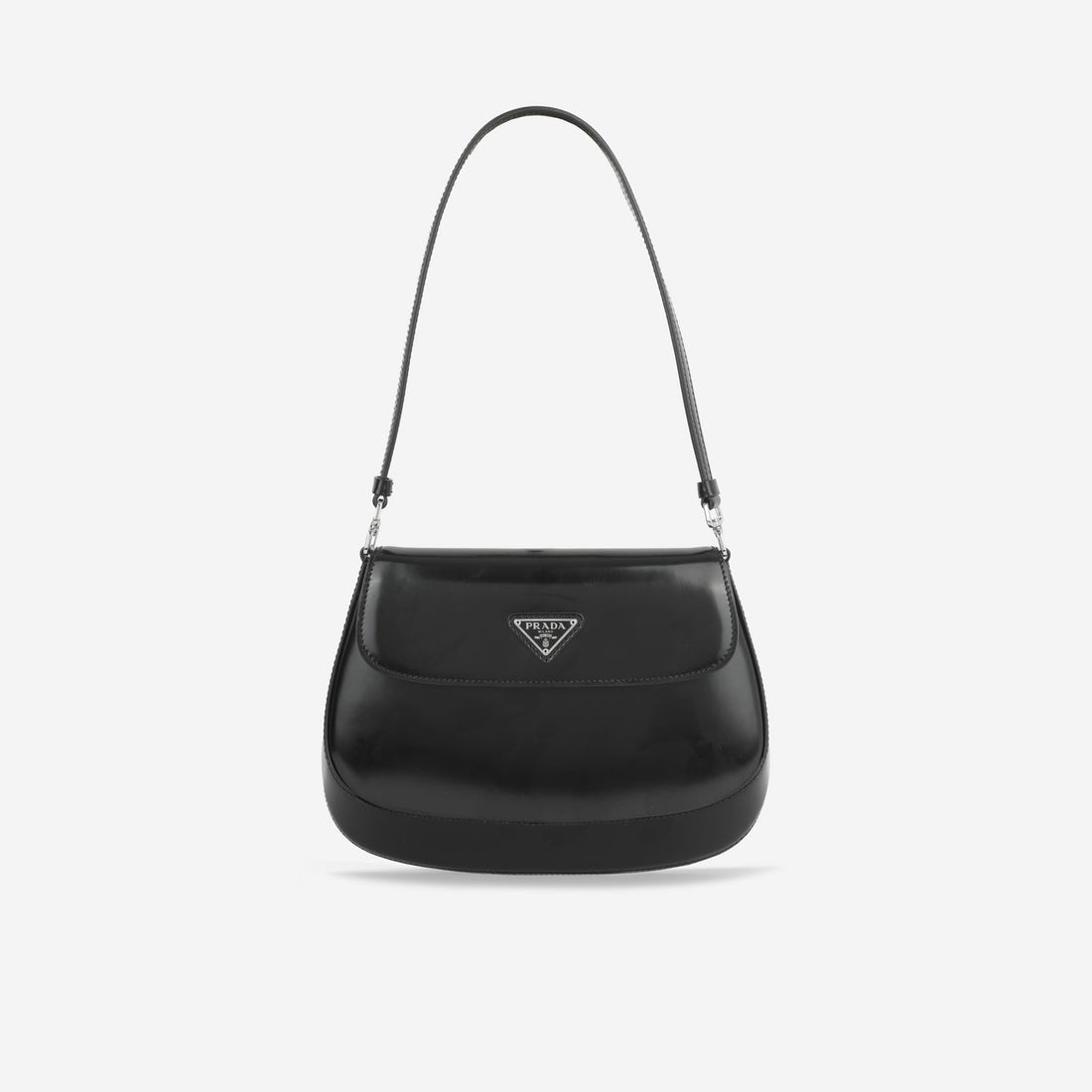 Prada Prada - Small Cleo Brushed Leather Shoulder Bag with Flap - Black -