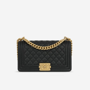 Chanel - Old Medium Boy Bag - Black Quilted Caviar GHW -  - 2016