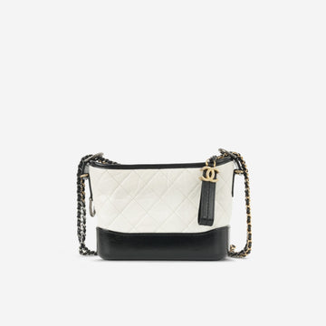 Chanel - Small Gabrielle Bag - White / Black Aged Calfskin MHW - - 2019