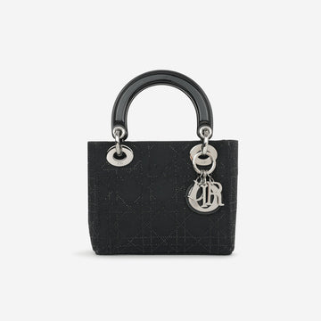 Dior Vintage Mini Lady Dior - Black Embroidered Beads | Silver Hardware