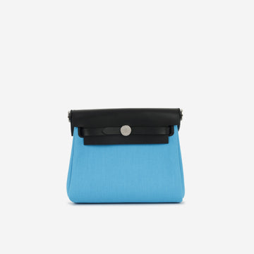 Hermès Mini Herbag 20 Bleu Riviera Canvas - Noir Hunter | Palladium Hardware