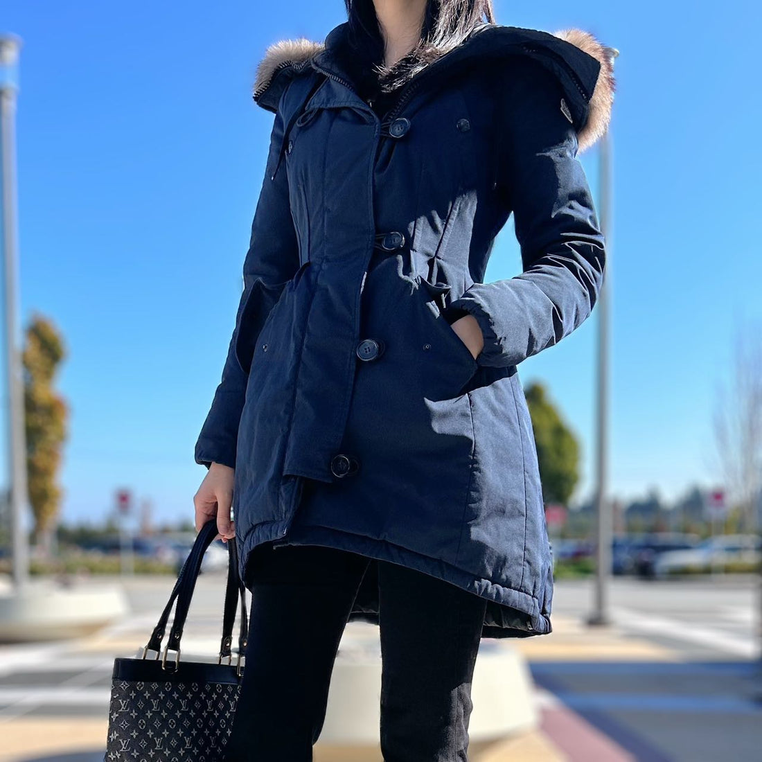 MONCLER Arriette Fur-trim Puffer Coat in Blue TWS