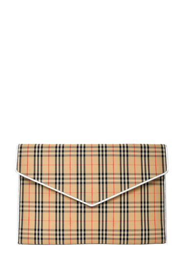 Burberry Nova ChESk Canvas Envelope Pouch With Silver Trim