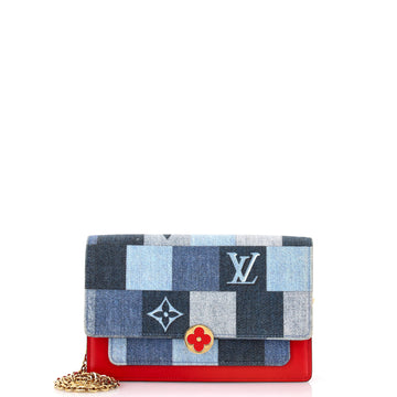 Flore Chain Wallet Damier and Monogram Patchwork Denim