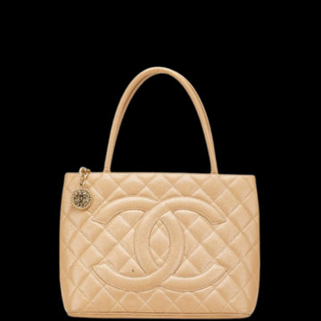 Beige Leather Chanel Tote