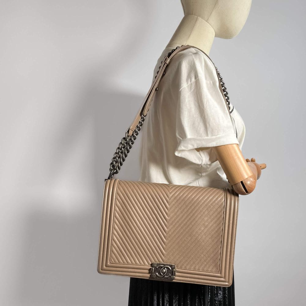 Beige Leather Chanel Crossbody Bag