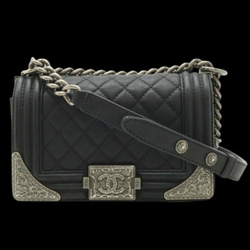 Black Leather Chanel Boy Bags