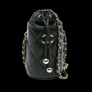 Black Leather Chanel Bucket Bag