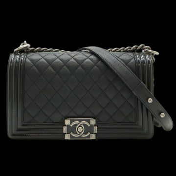 Black Leather Chanel Boy Bags