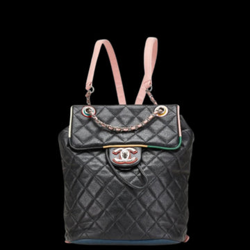 Black Leather Chanel Backpack