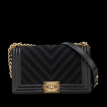 Black Leather Chanel Boy Bags