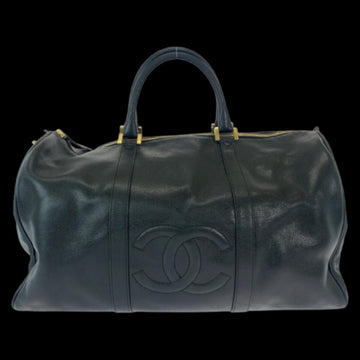 Black Leather Chanel Boston Bag