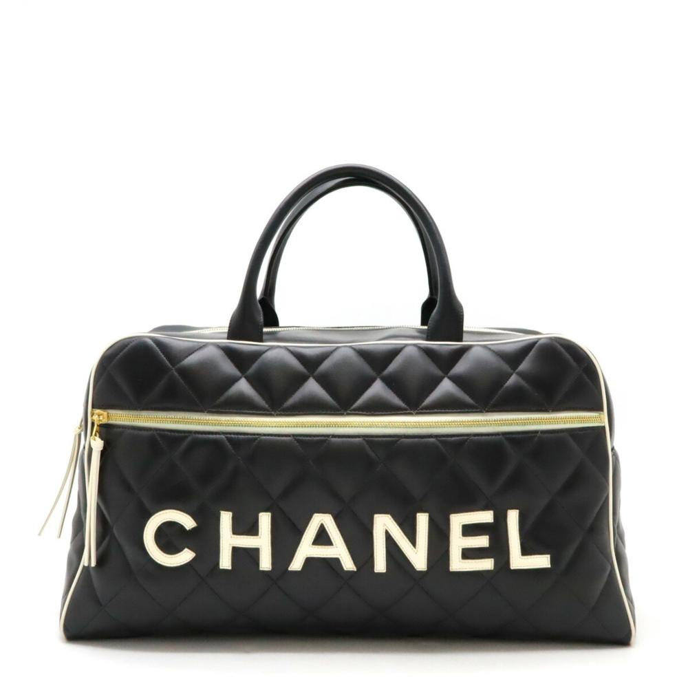 Black Leather Chanel Boston Bag