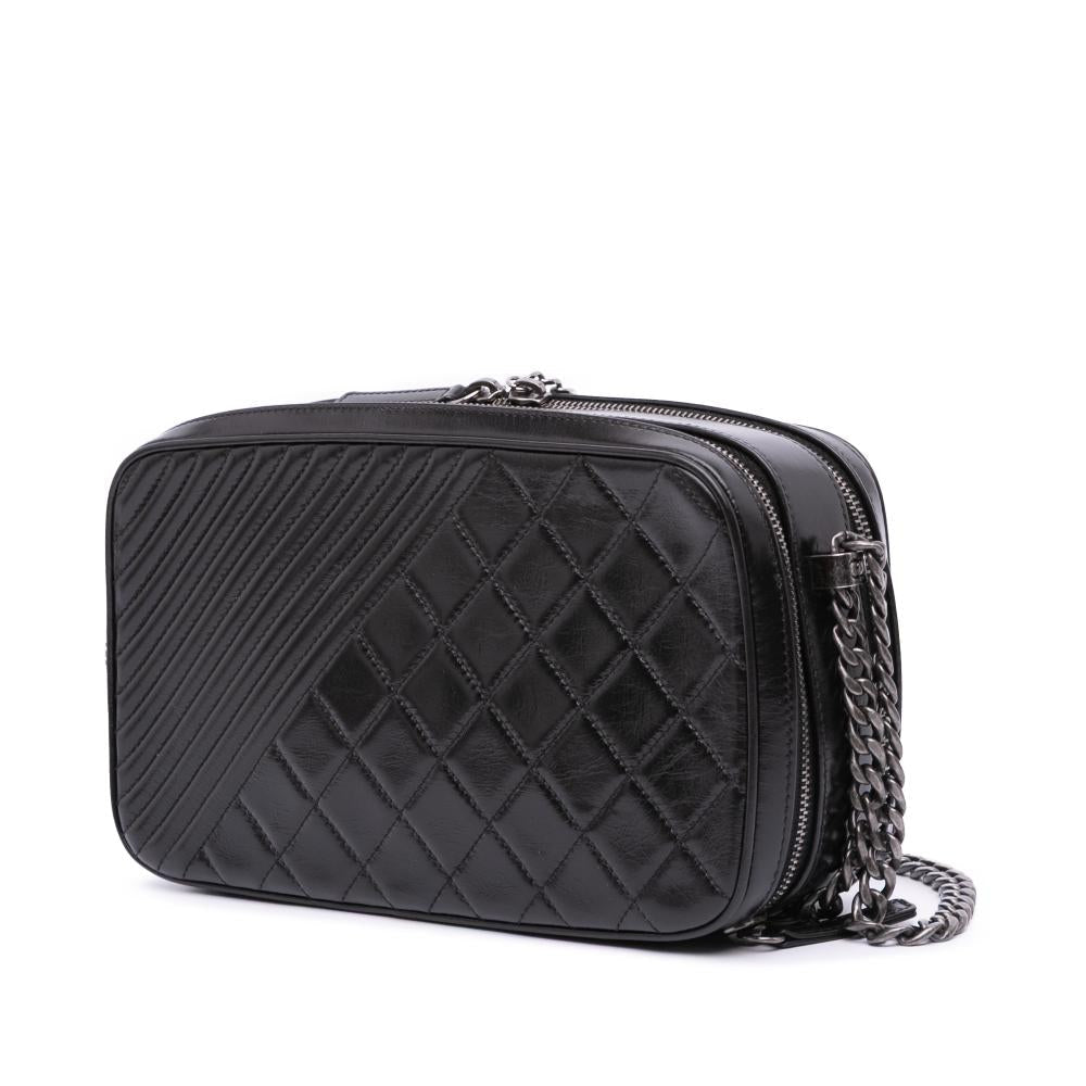 Black Leather Chanel Boy Bags