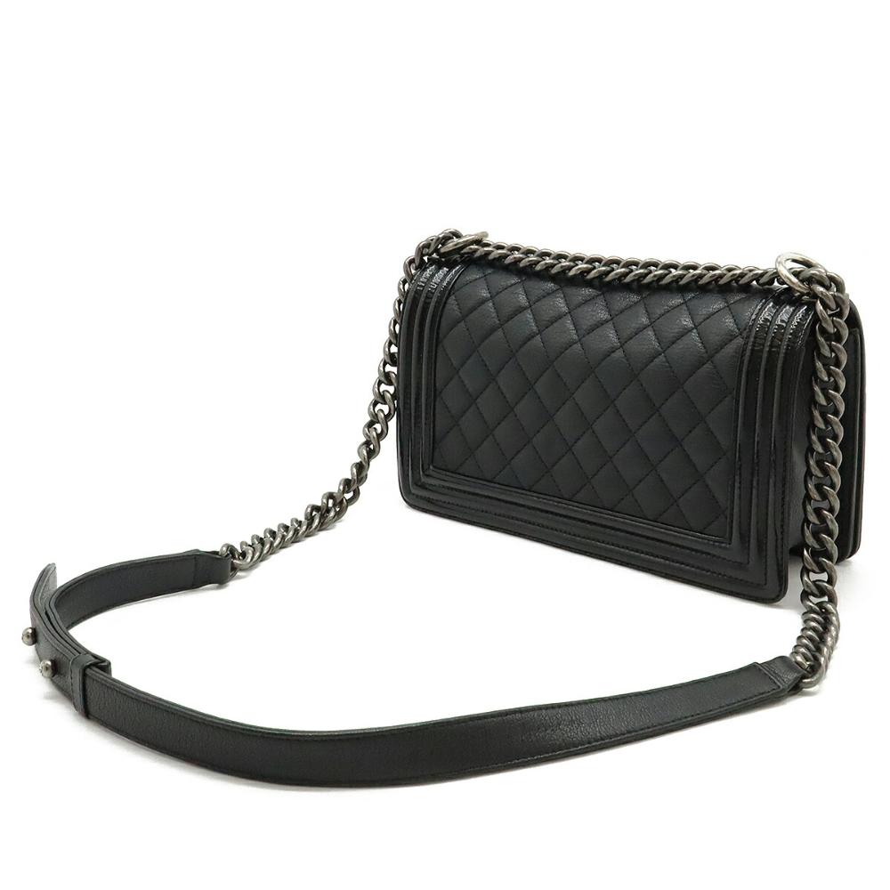 Black Leather Chanel Boy Bags