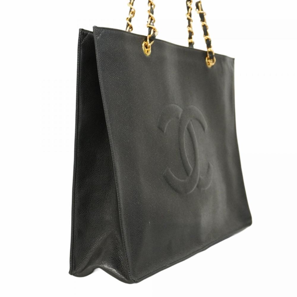 Black Leather Chanel Tote