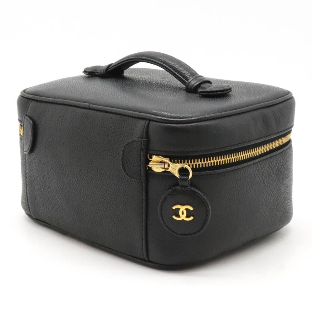 Black Leather Chanel Cosmetic Pouch