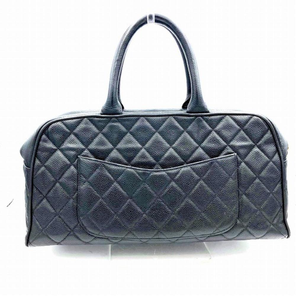 Black Leather Chanel Boston Bag