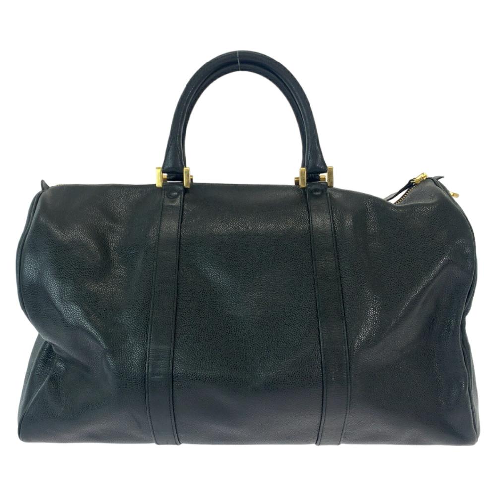 Black Leather Chanel Boston Bag