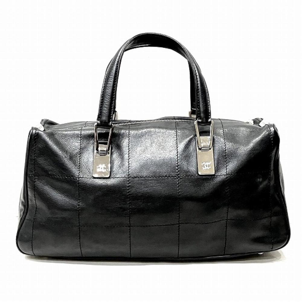 Black Leather Chanel Boston Bag