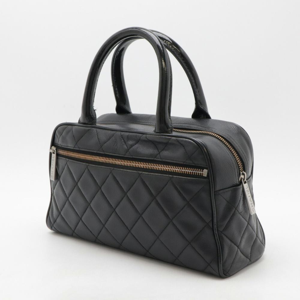 Black Leather Chanel Boston Bag