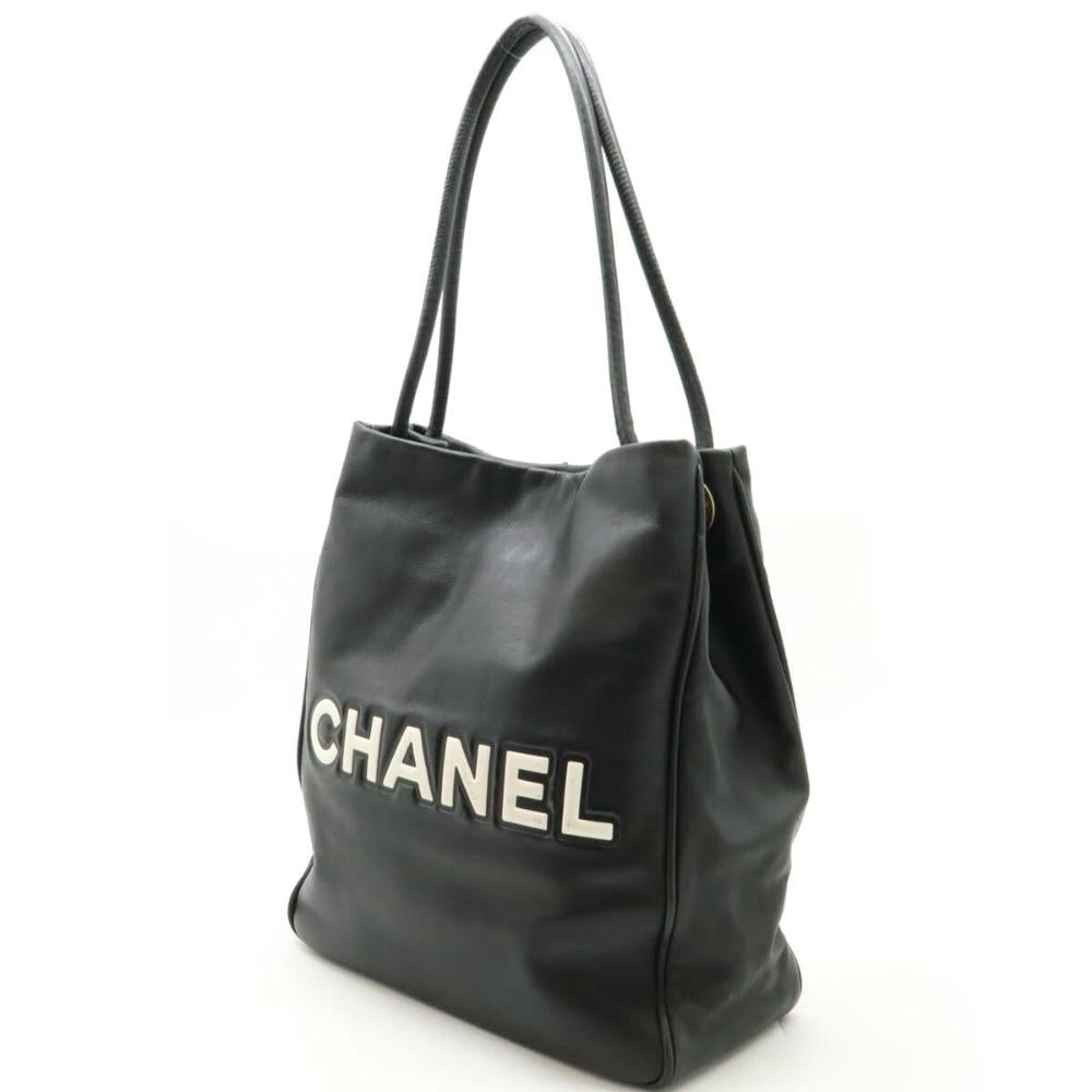 Black Leather Chanel Tote