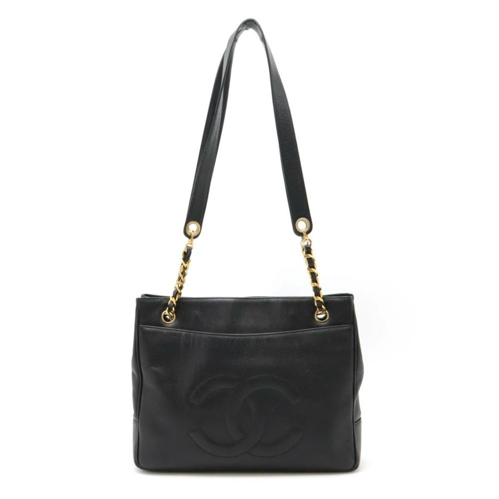 Black Leather Chanel Tote