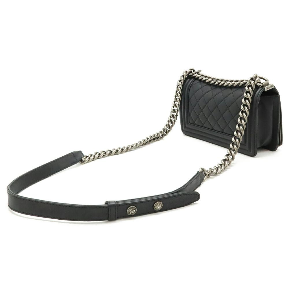 Black Leather Chanel Boy Bags