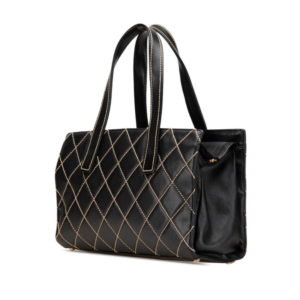 Black Leather Chanel Tote