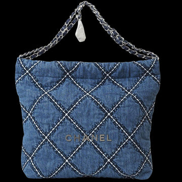 Blue Cotton Chanel Handbag