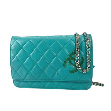 Blue Leather Chanel Wallet On Chain